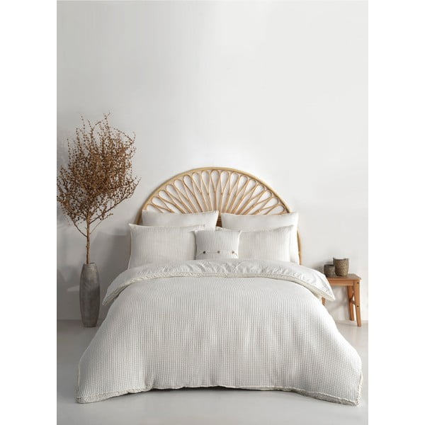 Bílé povlečení na jednolůžko z bavlny Renforcé 140x200 cm Waffle Striped – Mila Home Luxury-image-1