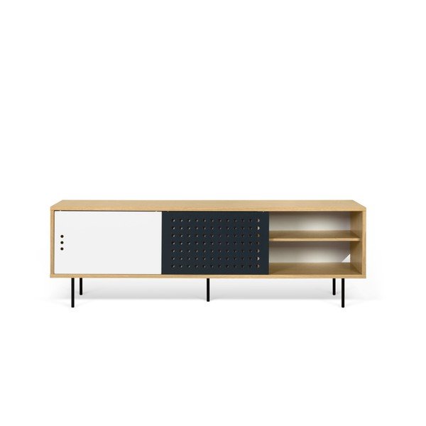 TV komoda v dekoru dubového dřeva s černobílými detaily TemaHome Dann Dots, délka 201 cm-image-4