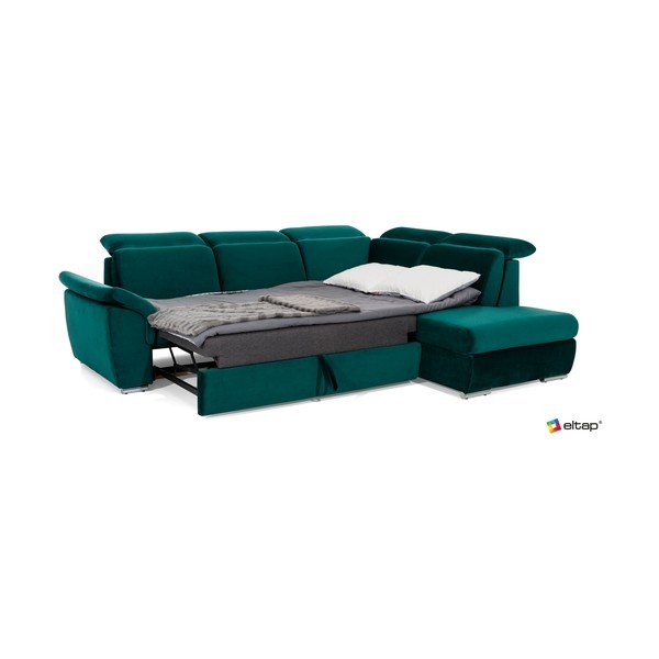 Zelená sametová rozkládací/s úložným prostorem rohová pohovka (levý roh/do L) Loreto – ELTAP-image-2