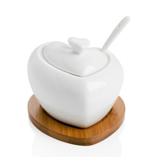 Porcelánová cukřenka se lžičkou a bambusovým podtáckem Brandani Heart