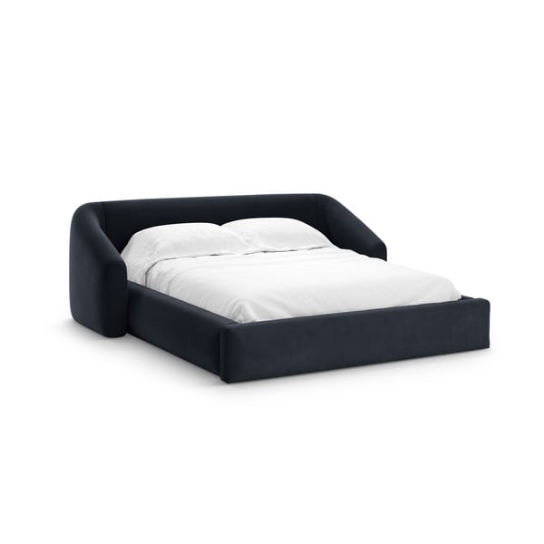 Tmavě modrá čalouněná dvoulůžková postel s úložným prostorem s roštem 180x200 cm Campi – Cosmopolitan Design