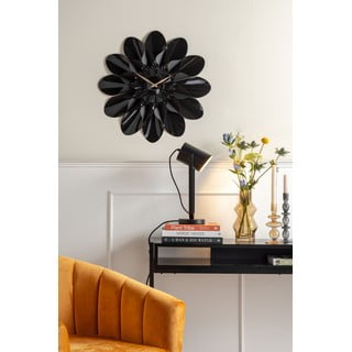 Černé nástěnné hodiny Karlsson Flower, ø 60 cm