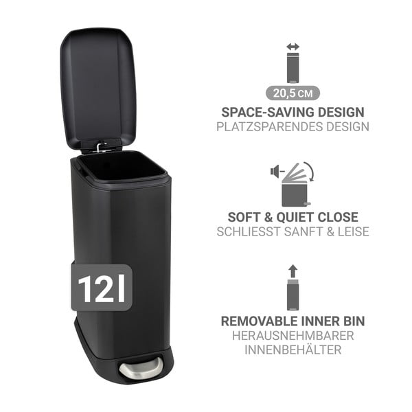 Matně černý nášlapný ocelový odpadkový koš 12 l Design – Wenko-image-3