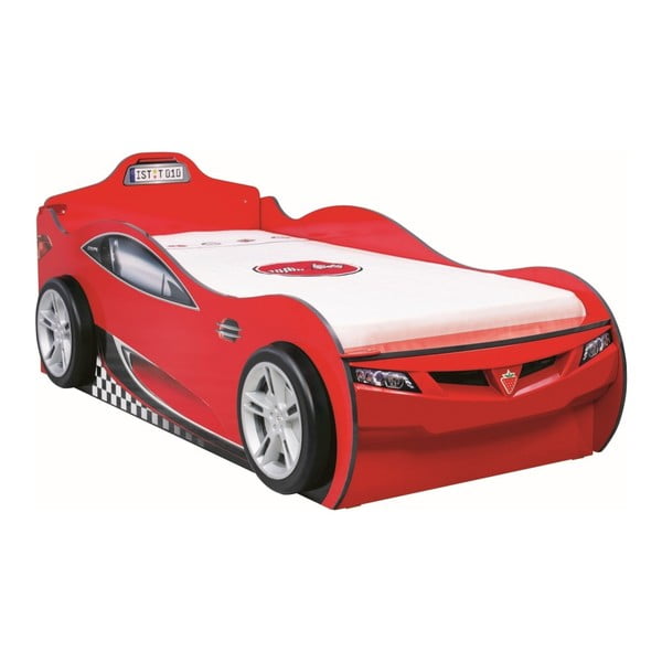 Červená dětská postel ve tvaru auta s úložným prostorem Coupe Carbed With Friend Bed Red, 90 x 190 cm