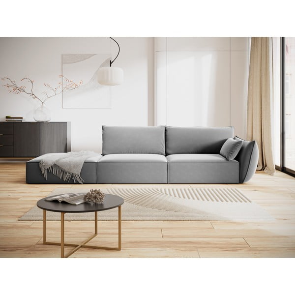 Světle šedá sametová pohovka pravý roh 264 cm Vanda – Mazzini Sofas-image-1