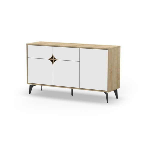 Nízká komoda v dekoru dubu v bílo-přírodní barvě 140x79 cm Nola – Marckeric-image-3