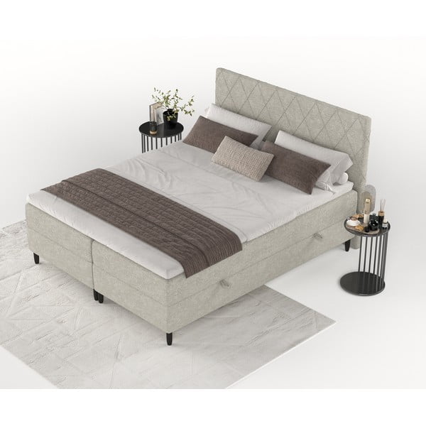 Šedobéžová boxspring postel s úložným prostorem 200x200 cm Gwen – Maison de Rêve-image-3