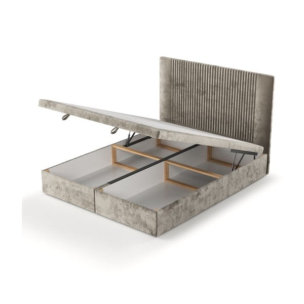 Béžová čalouněná dvoulůžková postel s úložným prostorem 180x200 cm Mavel – Maison de Rêve-image-4