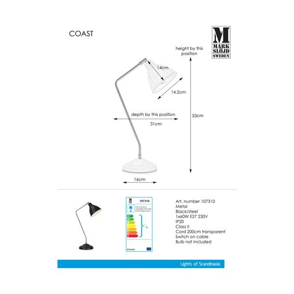 Černá stolní lampa s detaily ve stříbrné barvě Markslöjd Coast-image-2