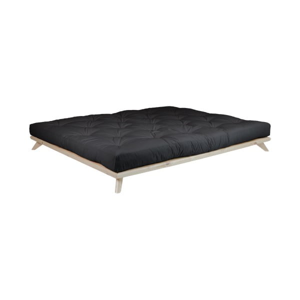 Dvoulůžková postel z borovicového dřeva s matrací Karup Design Senza Double Latex Natural Clear/Black, 140 x 200 cm