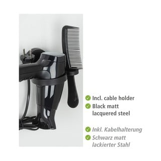 Černý nástěnný držák na fén Wenko Static-Loc® Pavia