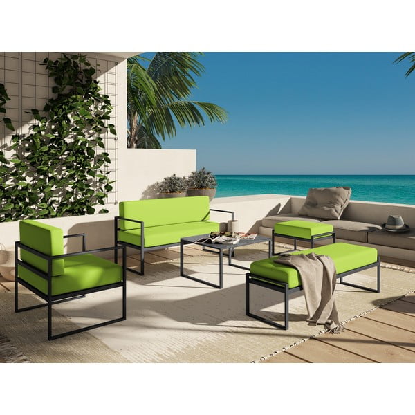 Limetkově zelená dvoumístná venkovní pohovka v černém rámu Calme Jardin Nicea-image-1