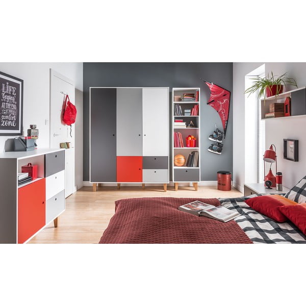 Bílo-šedá komoda s červeným detailem Vox Concept-image-1