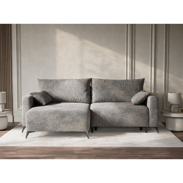 Šedá žinylková rozkládací/s úložným prostorem rohová pohovka (levý roh/s lenoškou) Leon – Maison de Rêve-image-1