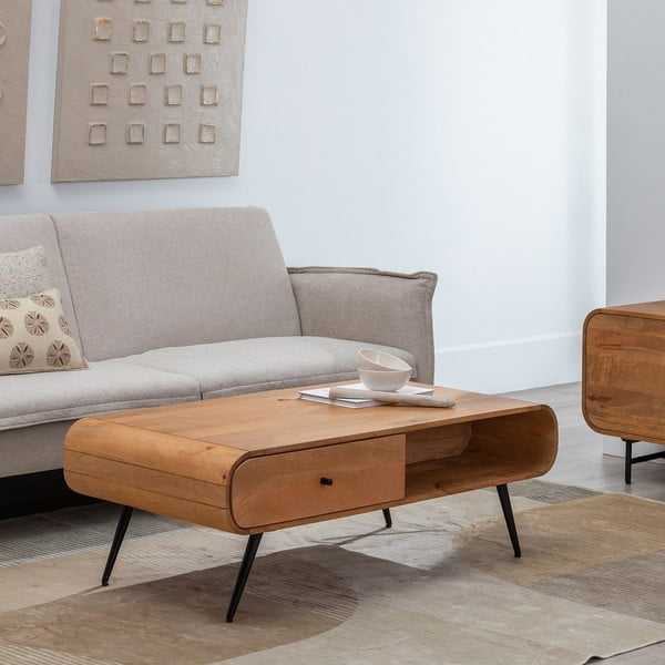 Konferenční stolek z masivu mindi v přírodní barvě 60x120 cm Mahón – Ixia-image-1