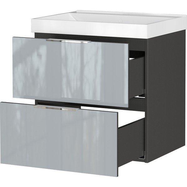 Šedá lesklá závěsná skříňka pod umyvadlo 61x65 cm Celano – Germania-image-4