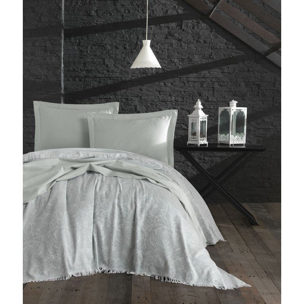 Set přehozu a 2 povlaků na polštáře EnLora Home Nish Water Green, 240 x 260 cm