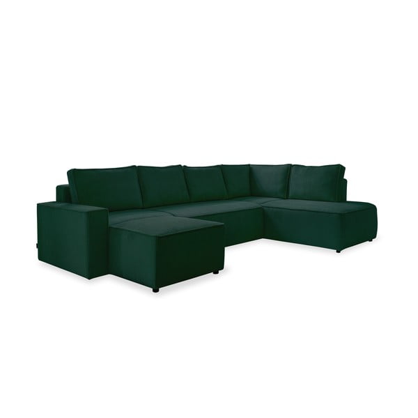 Tmavě zelená manšestrová rozkládací rohová pohovka (pravý roh/do "U") Brave Dave – Miuform