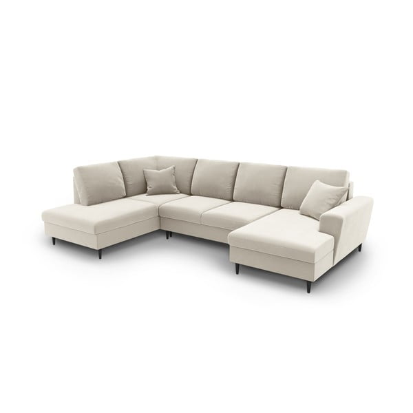 Béžová sametová rozkládací/s úložným prostorem rohová pohovka (levý roh/do "U") Kyoto – Cosmopolitan Design-image-1