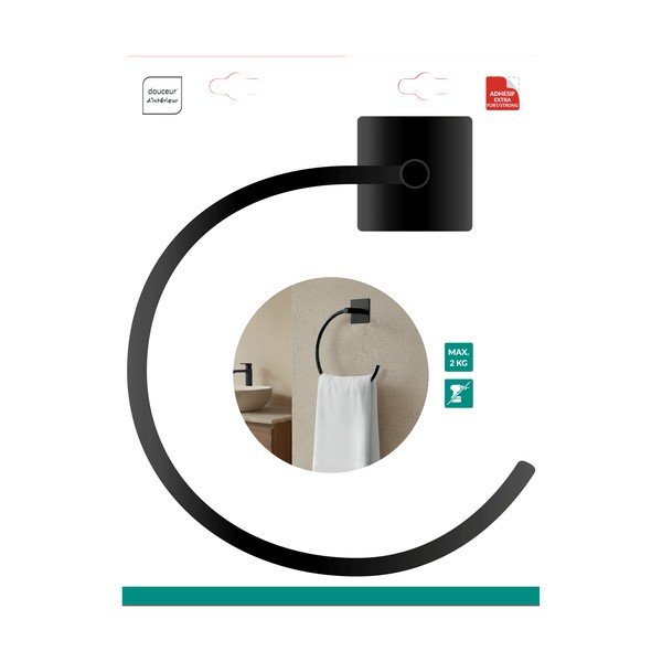 Matně černý kovový držák na ručníky bez vrtání Fixeo – douceur d'intérieur-image-1
