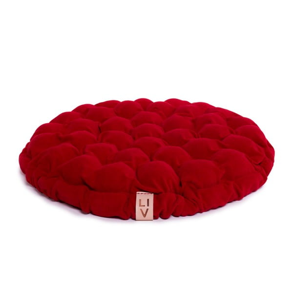 Tmavě červený sedací polštářek s masážními míčky Linda Vrňáková Bloom, Ø 75 cm