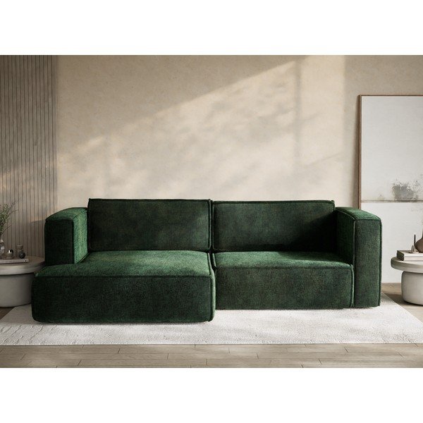 Tmavě zelená žinylková rozkládací/s úložným prostorem rohová pohovka (levý roh/s lenoškou) Velto – Maison de Rêve-image-1