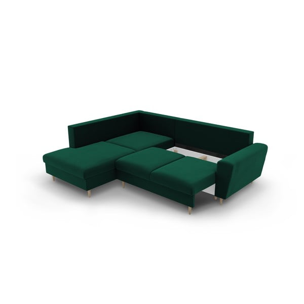 Zelená sametová rozkládací/s úložným prostorem rohová pohovka (levý roh/do L) Kyoto – Cosmopolitan Design-image-3