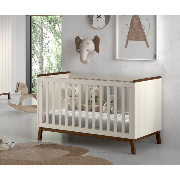 Béžová postýlka z borovicového dřeva s odnímatelným bokem/s nastavitelnou výškou 70x140 cm Sezane – Vipack-image-1