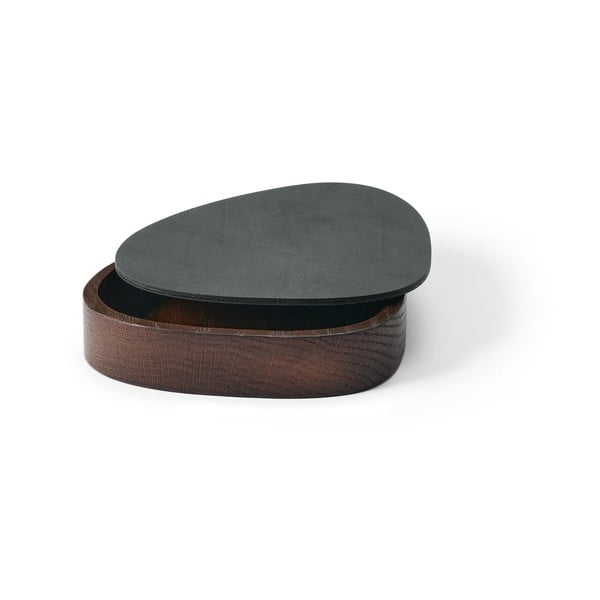 Antracitový/hnědý dřevěný/z eko kůže úložný box s víkem/dekorativní 14x12,5x3,5 cm Curve Nupo – LIND DNA-image-1