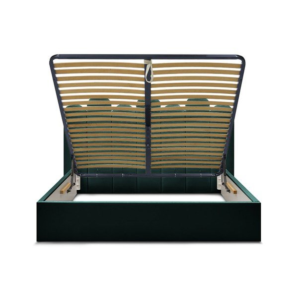 Zelená čalouněná dvoulůžková postel s úložným prostorem s roštem 160x200 cm Badja – Bobochic Paris-image-4