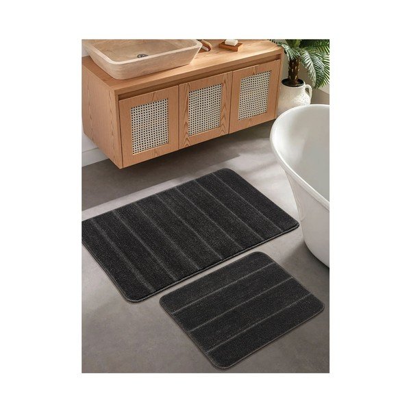 Antracitové koupelnové předložky v sadě 2 ks 50x80 cm Yeni Cizgli – Foutastic-image-1