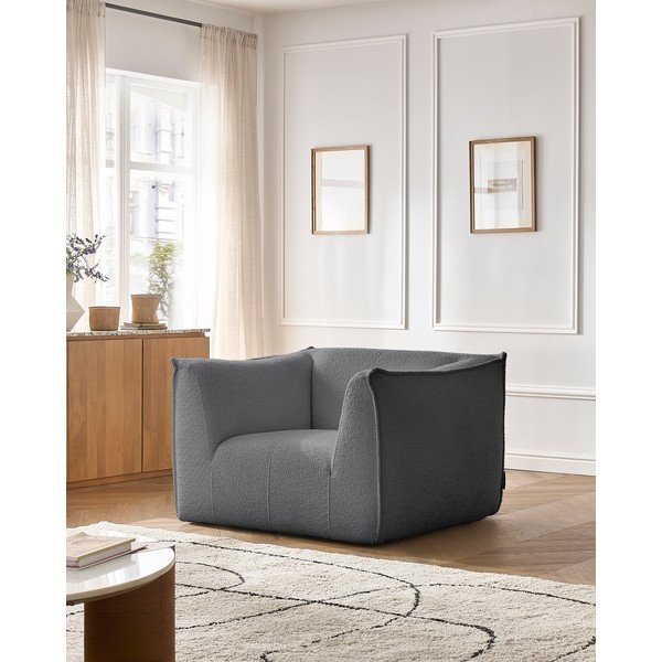 Tmavě šedé křeslo z textilie bouclé Giorgia – Bobochic Paris-image-1