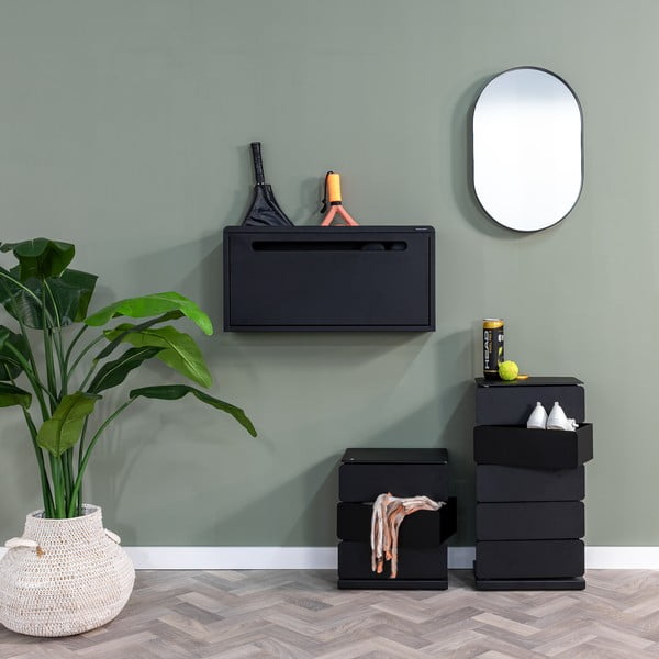 Černý kovový výklopný/závěsný botník 76x38x18 cm Sportiva – Spinder Design-image-1