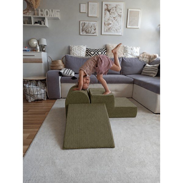 Khaki manšestrové pěnové hřiště 3 ks výška 30 cm 45x143 cm – Meowbaby-image-1
