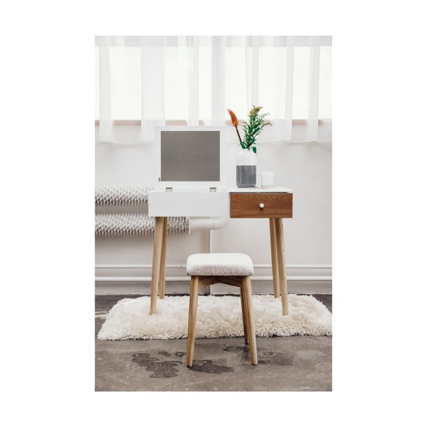 Bílý toaletní stolek se zrcadlem, šperkovnicí a stoličkou Bonami Essentials Beauty-image-1