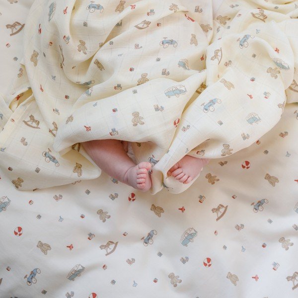 Světle žlutá zavinovací dětská deka z bio bavlny 120x120 cm Off-White – Cam Cam Copenhagen-image-1