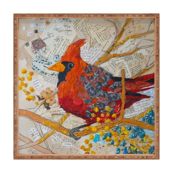 Dřevěný dekorativní servírovací tác Bird, 40 x 40 cm
