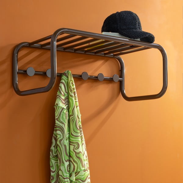 Tmavě hnědý kovový nástěnný věšák s poličkou 72 cm Retro – Spinder Design-image-4