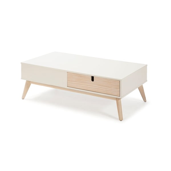 Bílý konferenční stolek se 2 zásuvkami a nohami z borovicového dřeva Marckeric Kiara-image-3