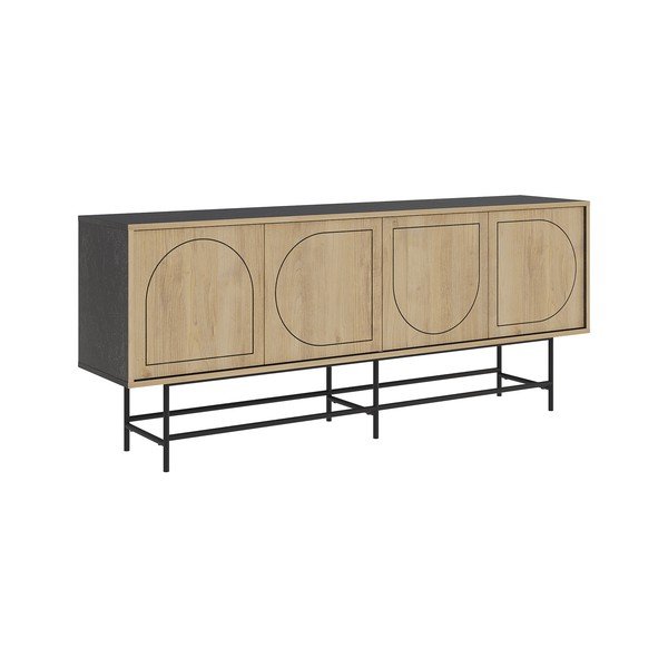 Nízká komoda v dekoru dubu v černo-přírodní barvě 187x77,5 cm Giana – Marckeric