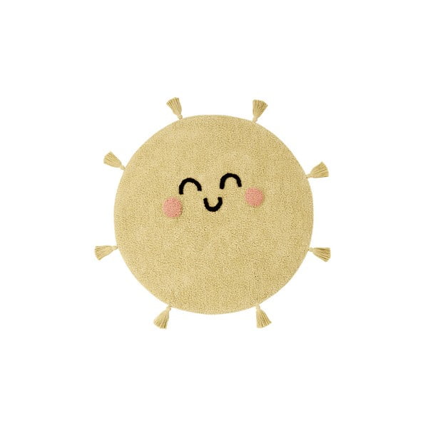 Žlutý pratelný ručně tkaný bavlněný dětský koberec ø100 cm You're My Sunshine – Lorena Canals