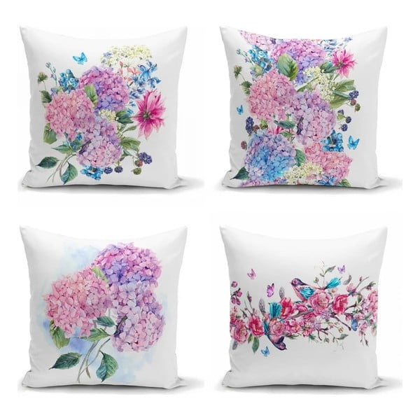 Sada 4 dekorativních povlaků na polštáře Minimalist Cushion Covers Purple Pink, 45 x 45 cm