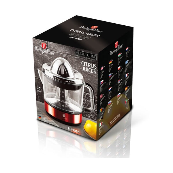 Červený elektrický lis na citrusy Burgundy Metallic Line - BerlingerHaus-image-3