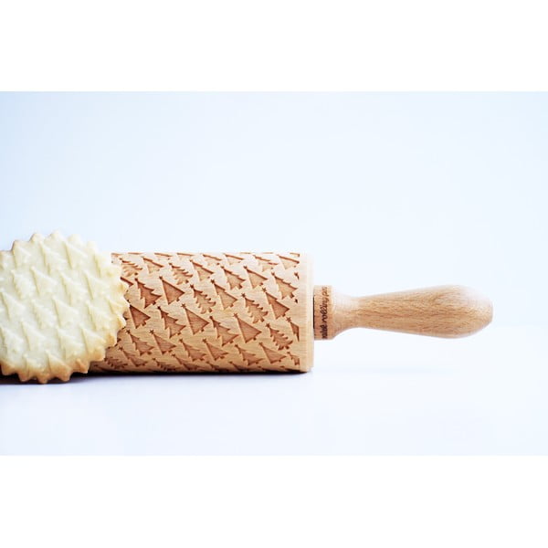 Dřevěný vánoční embosovaný váleček na těsto Valek Trees-image-1