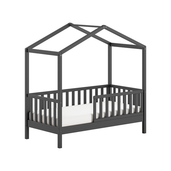 Antracitová domečková dětská postel z borovicového dřeva s roštem 70x140 cm DALLAS – Vipack-image-3