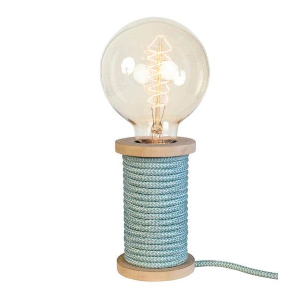 Dřevěná stolní lampa s modro-bílým přívodním kabelem Opjet Paris Bobino