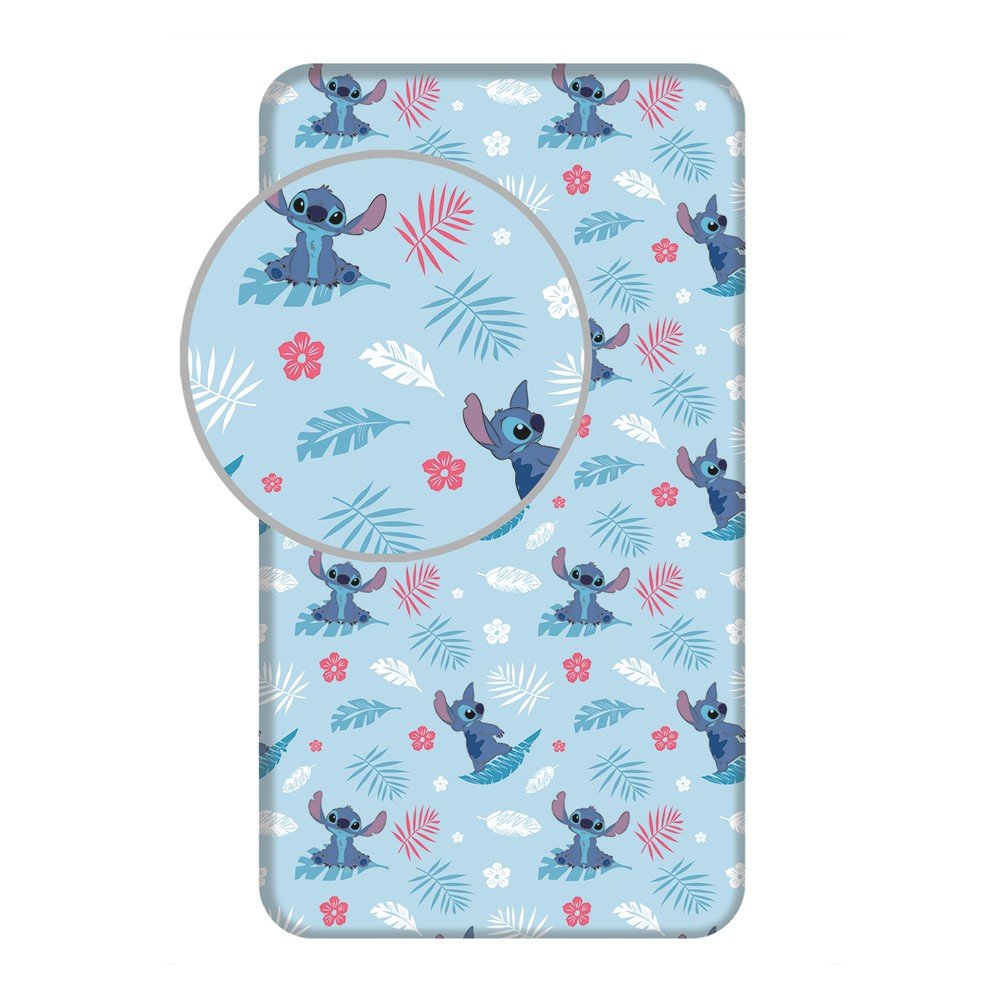 Modré napínací bavlněné dětské prostěradlo na jednolůžko 90x200 cm Lilo & Stitch "Blue" – Jerry Fabrics