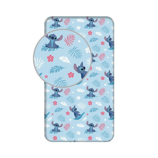 Modré napínací bavlněné dětské prostěradlo na jednolůžko 90x200 cm Lilo & Stitch "Blue" – Jerry Fabrics