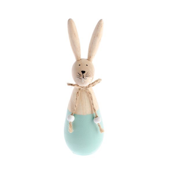 Dřevěná dekorace s detailem v modré barvě Dakls Happy Easter Hare, výška 15 cm