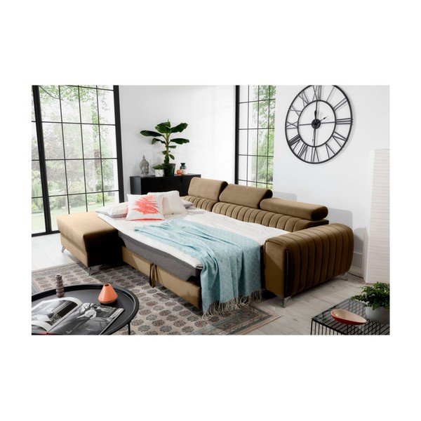 Světle hnědá sametová rozkládací/s úložným prostorem rohová pohovka (levý roh/s lenoškou) Grayson – ELTAP-image-4